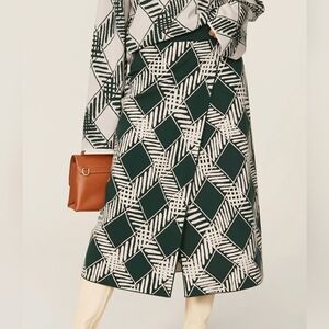 Tanya Taylor Candace Wrap Midi Knit Skirt Geometric Green-White Print Wool 2X*